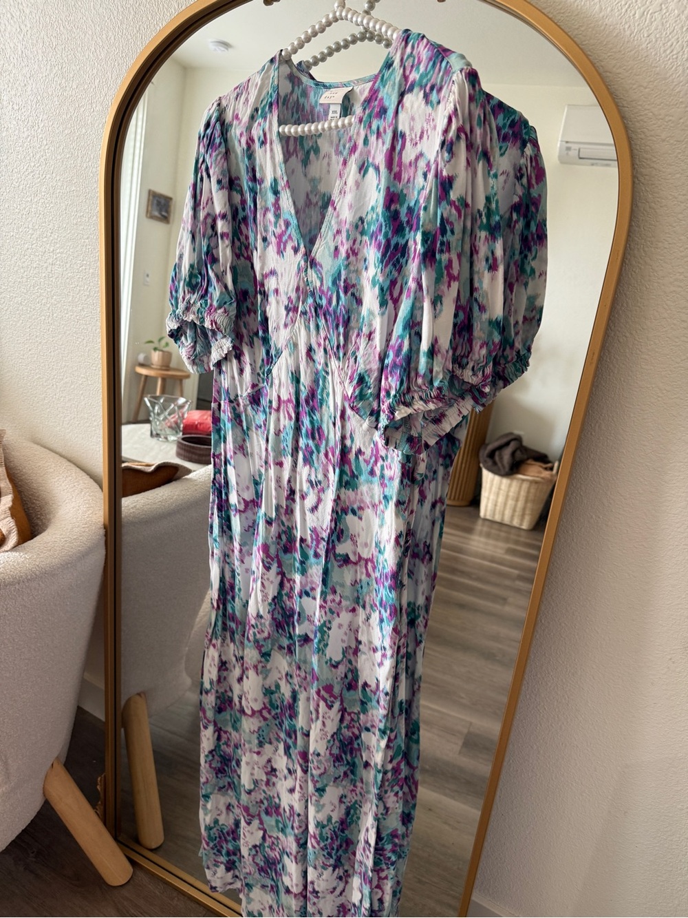 A New Say White Maxi Dress with Teal & Purple Floral Print